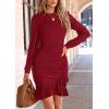 imagePRETTYGARDEN Womens Long Sleeve Ruffle Bodycon Short Dress Fall Ruched Fitted Cocktail Spring Mini DressesRed