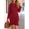 imagePRETTYGARDEN Womens Long Sleeve Ruffle Bodycon Short Dress Fall Ruched Fitted Cocktail Spring Mini DressesRed