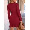 imagePRETTYGARDEN Womens Long Sleeve Ruffle Bodycon Short Dress Fall Ruched Fitted Cocktail Spring Mini DressesRed