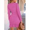 imagePRETTYGARDEN Womens Long Sleeve Ruffle Bodycon Short Dress Fall Ruched Fitted Cocktail Spring Mini DressesRose Pink