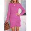 imagePRETTYGARDEN Womens Long Sleeve Ruffle Bodycon Short Dress Fall Ruched Fitted Cocktail Spring Mini DressesRose Pink