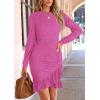 imagePRETTYGARDEN Womens Long Sleeve Ruffle Bodycon Short Dress Fall Ruched Fitted Cocktail Spring Mini DressesRose Pink