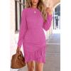 imagePRETTYGARDEN Womens Long Sleeve Ruffle Bodycon Short Dress Fall Ruched Fitted Cocktail Spring Mini DressesRose Pink