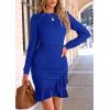 imagePRETTYGARDEN Womens Long Sleeve Ruffle Bodycon Short Dress Fall Ruched Fitted Cocktail Spring Mini DressesRoyal Blue