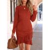 imagePRETTYGARDEN Womens Long Sleeve Ruffle Bodycon Short Dress Fall Ruched Fitted Cocktail Spring Mini DressesRust Red