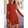 imagePRETTYGARDEN Womens Long Sleeve Ruffle Bodycon Short Dress Fall Ruched Fitted Cocktail Spring Mini DressesRust Red