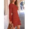 imagePRETTYGARDEN Womens Long Sleeve Ruffle Bodycon Short Dress Fall Ruched Fitted Cocktail Spring Mini DressesRust Red