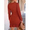 imagePRETTYGARDEN Womens Long Sleeve Ruffle Bodycon Short Dress Fall Ruched Fitted Cocktail Spring Mini DressesRust Red