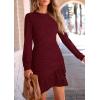 imagePRETTYGARDEN Womens Long Sleeve Ruffle Bodycon Short Dress Fall Ruched Fitted Cocktail Spring Mini DressesWine Red
