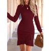 imagePRETTYGARDEN Womens Long Sleeve Ruffle Bodycon Short Dress Fall Ruched Fitted Cocktail Spring Mini DressesWine Red