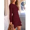 imagePRETTYGARDEN Womens Long Sleeve Ruffle Bodycon Short Dress Fall Ruched Fitted Cocktail Spring Mini DressesWine Red
