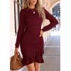 imagePRETTYGARDEN Womens Long Sleeve Ruffle Bodycon Short Dress Fall Ruched Fitted Cocktail Spring Mini DressesWine Red