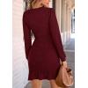 imagePRETTYGARDEN Womens Long Sleeve Ruffle Bodycon Short Dress Fall Ruched Fitted Cocktail Spring Mini DressesWine Red