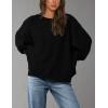 imagePRETTYGARDEN Womens Oversized Crewneck Sweatshirts Fall Fashion Casual Long Sleeve Pullover Waffle Knit Spring Shirts TopBlack