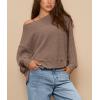 imagePRETTYGARDEN Womens Oversized Crewneck Sweatshirts Fall Fashion Casual Long Sleeve Pullover Waffle Knit Spring Shirts TopBrown