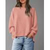 imagePRETTYGARDEN Womens Oversized Crewneck Sweatshirts Fall Fashion Casual Long Sleeve Pullover Waffle Knit Spring Shirts TopCoral Pink