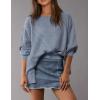 imagePRETTYGARDEN Womens Oversized Crewneck Sweatshirts Fall Fashion Casual Long Sleeve Pullover Waffle Knit Spring Shirts TopGrey Blue