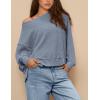 imagePRETTYGARDEN Womens Oversized Crewneck Sweatshirts Fall Fashion Casual Long Sleeve Pullover Waffle Knit Spring Shirts TopGrey Blue