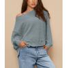 imagePRETTYGARDEN Womens Oversized Crewneck Sweatshirts Fall Fashion Casual Long Sleeve Pullover Waffle Knit Spring Shirts TopLight Grey Blue