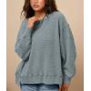 imagePRETTYGARDEN Womens Oversized Crewneck Sweatshirts Fall Fashion Casual Long Sleeve Pullover Waffle Knit Spring Shirts TopLight Grey Blue
