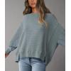 imagePRETTYGARDEN Womens Oversized Crewneck Sweatshirts Fall Fashion Casual Long Sleeve Pullover Waffle Knit Spring Shirts TopLight Grey Blue