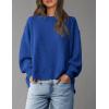 imagePRETTYGARDEN Womens Oversized Crewneck Sweatshirts Fall Fashion Casual Long Sleeve Pullover Waffle Knit Spring Shirts TopRoyal Blue