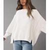 imagePRETTYGARDEN Womens Oversized Crewneck Sweatshirts Fall Fashion Casual Long Sleeve Pullover Waffle Knit Spring Shirts TopWhite
