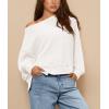 imagePRETTYGARDEN Womens Oversized Crewneck Sweatshirts Fall Fashion Casual Long Sleeve Pullover Waffle Knit Spring Shirts TopWhite