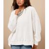 imagePRETTYGARDEN Womens Oversized Crewneck Sweatshirts Fall Fashion Casual Long Sleeve Pullover Waffle Knit Spring Shirts TopWhite