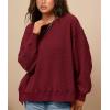 imagePRETTYGARDEN Womens Oversized Crewneck Sweatshirts Fall Fashion Casual Long Sleeve Pullover Waffle Knit Spring Shirts TopWine Red