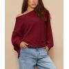imagePRETTYGARDEN Womens Oversized Crewneck Sweatshirts Fall Fashion Casual Long Sleeve Pullover Waffle Knit Spring Shirts TopWine Red
