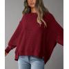 imagePRETTYGARDEN Womens Oversized Crewneck Sweatshirts Fall Fashion Casual Long Sleeve Pullover Waffle Knit Spring Shirts TopWine Red