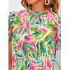 imagePRETTYGARDEN Womens Ruffle Short Sleeve Summer Tops 2025 Trendy Floral Trim Neck Casual Dressy Chiffon Boho Blouses ShirtsBright Green
