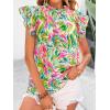 imagePRETTYGARDEN Womens Ruffle Short Sleeve Summer Tops 2025 Trendy Floral Trim Neck Casual Dressy Chiffon Boho Blouses ShirtsBright Green