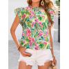 imagePRETTYGARDEN Womens Ruffle Short Sleeve Summer Tops 2025 Trendy Floral Trim Neck Casual Dressy Chiffon Boho Blouses ShirtsBright Green