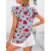 imagePRETTYGARDEN Womens Ruffle Short Sleeve Summer Tops 2025 Trendy Floral Trim Neck Casual Dressy Chiffon Boho Blouses ShirtsLight Blue Flower