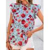 imagePRETTYGARDEN Womens Ruffle Short Sleeve Summer Tops 2025 Trendy Floral Trim Neck Casual Dressy Chiffon Boho Blouses ShirtsLight Blue Flower