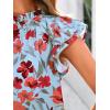 imagePRETTYGARDEN Womens Ruffle Short Sleeve Summer Tops 2025 Trendy Floral Trim Neck Casual Dressy Chiffon Boho Blouses ShirtsLight Blue Flower