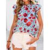 imagePRETTYGARDEN Womens Ruffle Short Sleeve Summer Tops 2025 Trendy Floral Trim Neck Casual Dressy Chiffon Boho Blouses ShirtsLight Blue Flower
