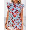imagePRETTYGARDEN Womens Ruffle Short Sleeve Summer Tops 2025 Trendy Floral Trim Neck Casual Dressy Chiffon Boho Blouses ShirtsLight Blue Flower