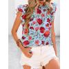 imagePRETTYGARDEN Womens Ruffle Short Sleeve Summer Tops 2025 Trendy Floral Trim Neck Casual Dressy Chiffon Boho Blouses ShirtsLight Blue Flower