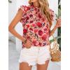 imagePRETTYGARDEN Womens Ruffle Short Sleeve Summer Tops 2025 Trendy Floral Trim Neck Casual Dressy Chiffon Boho Blouses ShirtsRed Flower