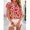 imagePRETTYGARDEN Womens Ruffle Short Sleeve Summer Tops 2025 Trendy Floral Trim Neck Casual Dressy Chiffon Boho Blouses ShirtsRed Flower