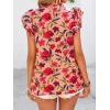 imagePRETTYGARDEN Womens Ruffle Short Sleeve Summer Tops 2025 Trendy Floral Trim Neck Casual Dressy Chiffon Boho Blouses ShirtsRed Flower