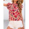 imagePRETTYGARDEN Womens Ruffle Short Sleeve Summer Tops 2025 Trendy Floral Trim Neck Casual Dressy Chiffon Boho Blouses ShirtsRed Flower