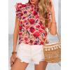 imagePRETTYGARDEN Womens Ruffle Short Sleeve Summer Tops 2025 Trendy Floral Trim Neck Casual Dressy Chiffon Boho Blouses ShirtsRed Flower