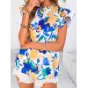 imagePRETTYGARDEN Womens Ruffle Short Sleeve Summer Tops 2025 Trendy Floral Trim Neck Casual Dressy Chiffon Boho Blouses ShirtsWhite Blue Flower