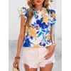 imagePRETTYGARDEN Womens Ruffle Short Sleeve Summer Tops 2025 Trendy Floral Trim Neck Casual Dressy Chiffon Boho Blouses ShirtsWhite Blue Flower