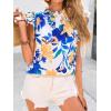 imagePRETTYGARDEN Womens Ruffle Short Sleeve Summer Tops 2025 Trendy Floral Trim Neck Casual Dressy Chiffon Boho Blouses ShirtsWhite Blue Flower
