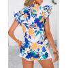 imagePRETTYGARDEN Womens Ruffle Short Sleeve Summer Tops 2025 Trendy Floral Trim Neck Casual Dressy Chiffon Boho Blouses ShirtsWhite Blue Flower